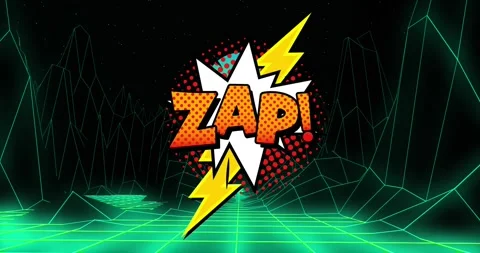 Animation of zap text over digital mountains on black background Stock Footage 330663883