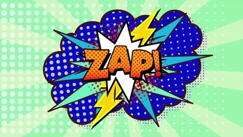 Animation of zap text over a retro speech bubble against dots row pattern on Stock Footage 230188247
