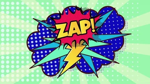 Animation of zap text over a retro speech bubble against dots row pattern on Stock Footage 230188253