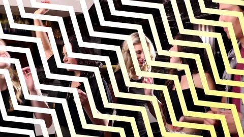 Animation of zigzag pattern over happy group of friends having fun at party Stock Footage 157349603