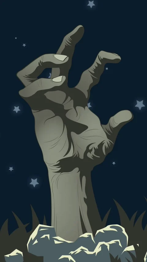 Animation of zombie hand out of ground in cemetery Stock Footage 344284849
