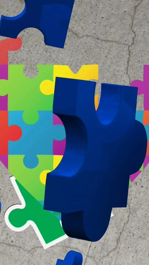 Animations of falling colorful puzzle pieces over grey background Stock Footage 343902159
