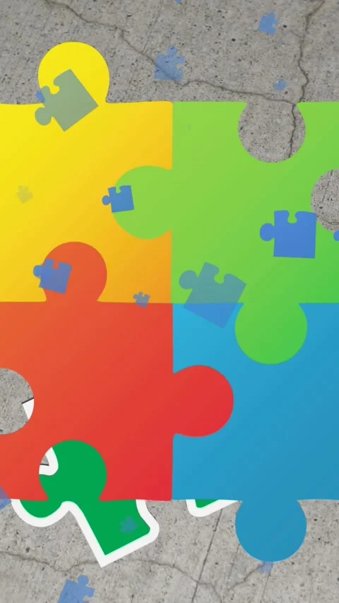 Animations of falling colorful puzzle pieces over grey background Stock Footage 343919766