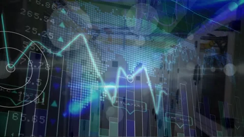 Animations of financial data processing over dark background Видео 330246181