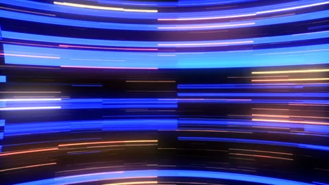 Animations of glowing horizontal lines moving across the screen against a dark Stock Footage 164208429
