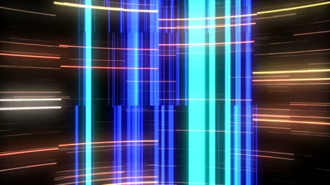 Animations of glowing horizontal lines moving across the screen against a dark Stock Footage 164357475