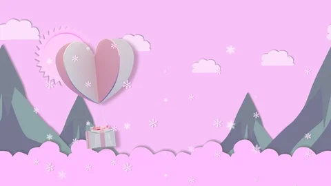 Animation's loop, A gift box floating over a tall mountain Stock Footage 121765602