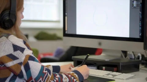 Animator Using Graphics Tablet Stock Footage 91243840