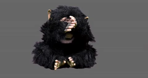 Animatronic Chimp Toy Putting Hands Over Face with Audio Grey Background Stock Footage 165508314