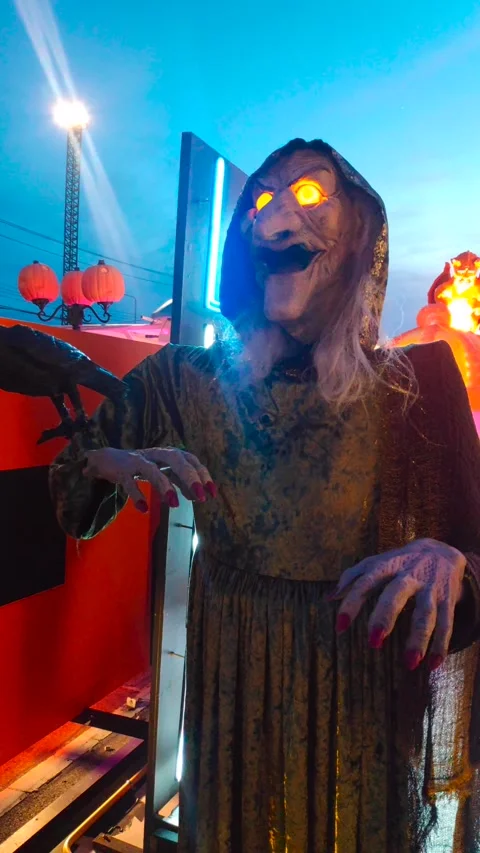Animatronic old witch on Halloween night Stock-Footage 336009593