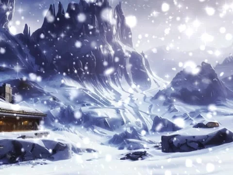 Anime beautiful mountain ranges are falling snow Stock Footage 242453765