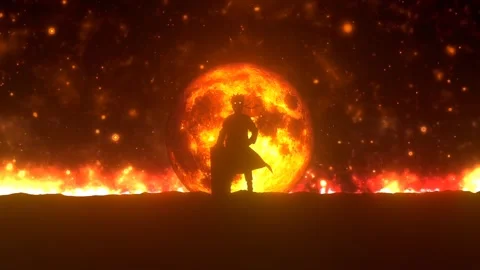 Anime character ninja, against the backdrop of the moon Stock Footage 283462435