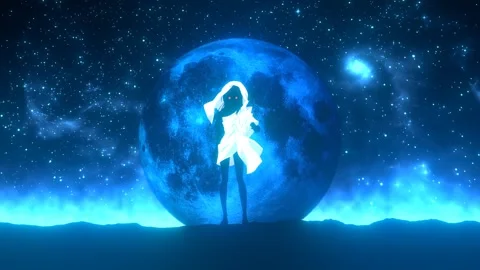 Anime character slime on the background of the moon Stock Footage 283462454