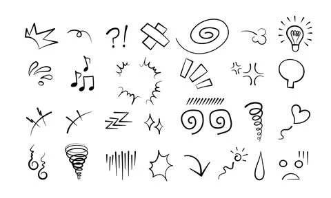 Anime comic emoticon element graphic effects hand drawn doodle vector Illustrazione stock