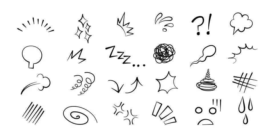 Anime comic emoticon element graphic effects hand drawn doodle vector Stock Illustration
