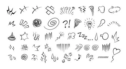 Anime comic emoticon element graphic effects hand drawn doodle vector Stock Illustration