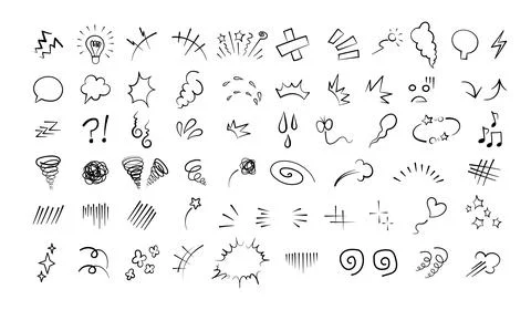 Anime comic emoticon element graphic effects hand drawn doodle vector Stock Illustration