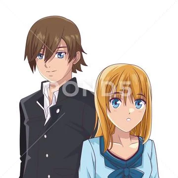 Anime couple manga cartoon Stock Illustration