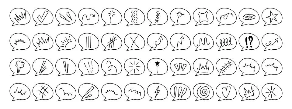 Anime emotion effect set with speech bubbles. Manga collection of arrows, spa Illustrazione stock