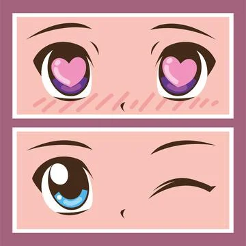 Anime faces closeup Illustrazione stock