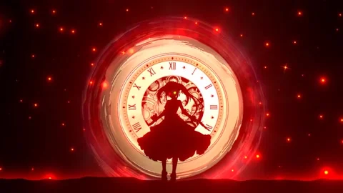 Anime girl with clock background Stock Footage 283462452