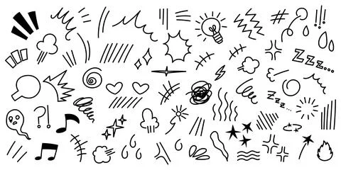 Anime line effects. Manga comic big collection of movement doodles. Stock Illustration