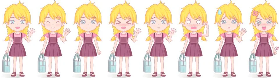 Anime manga girl, Cartoon character in Japanese style, Schoolgirl Stock Illustration