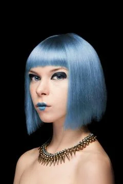 Anime model girl with blue hair Stock Photos