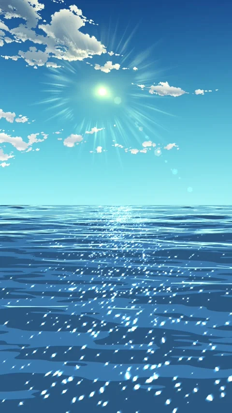 Anime Ocean Animated Background - Seamless Loop vertical 4K Stock Footage 335151333