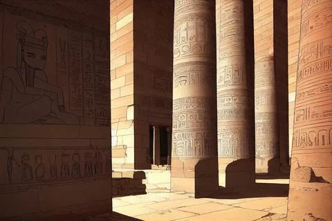 Anime style, Ancient temple of Philae in the outskirts Stock Illustration