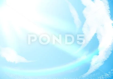 Anime style clouds in sunny sky. PSD Template