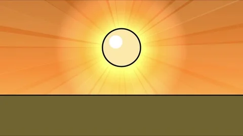 Anime style flat horizon with big sun in center Video stock 337698081