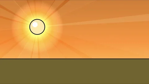 Anime style flat horizon with sun on left Video stock 337208716