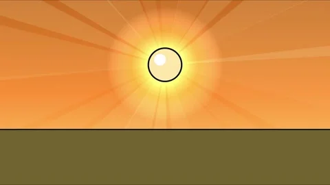 Anime style flat horizon with sun in center Video stock 337698013