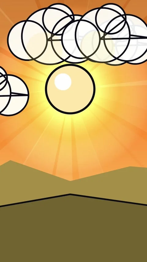Anime style sun and clouds over mountains Stock Footage 337937146
