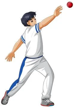 Anime Style Vector Illustration of a Young Male Cricket Player Catching Ball Stock Illustration