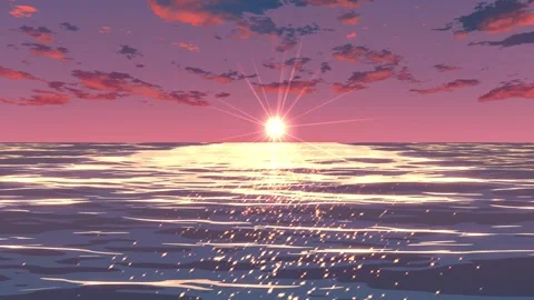 Anime Sunset Ocean Animated Background - Seamless Loop 4K Stock Footage 335152973
