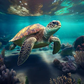 An anime turtle in the sea Stock Illustration