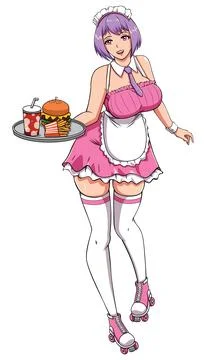 Anime Waitress on White 库存插图