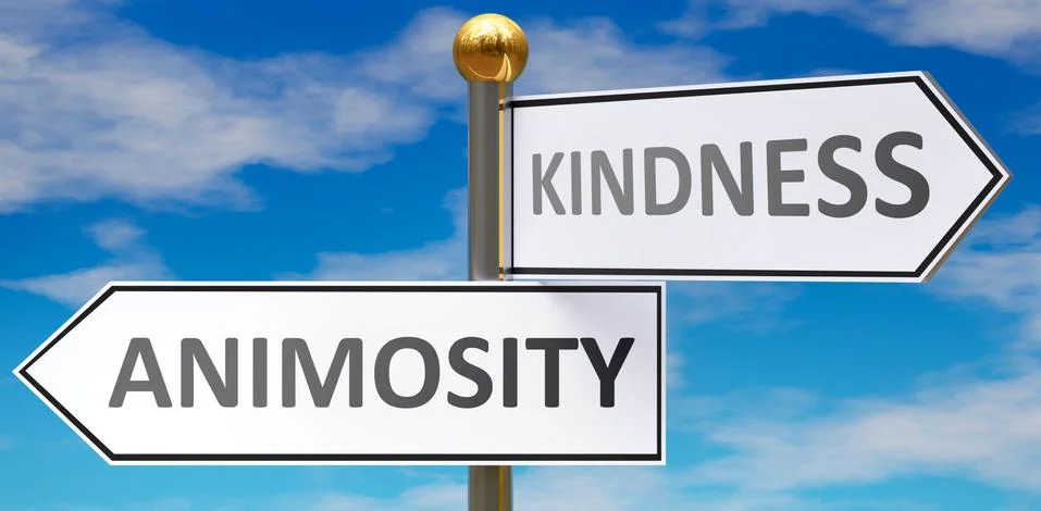 Animosity and kindness as different choices in life - pictured as words Animo Stock Illustration