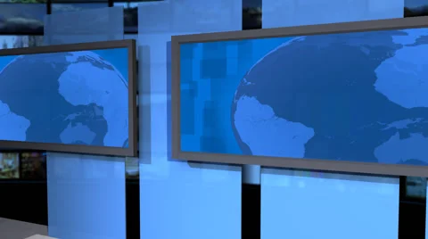 AnimSet 001 Left Shot Flat Screens with Rotating Globe Stock-Footage 60510340