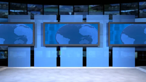 AnimSet 001 Wide Shot Flat Screens with Rotating Globe Stock-Footage 60519537