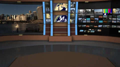 AnimSet 004 Close Shot Broadcast News Desk with Screens Stock-Footage 60544737