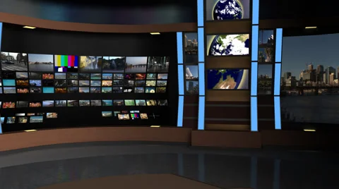 AnimSet 004 Right Shot Broadcast News Desk with Screens Stock-Footage 60553461