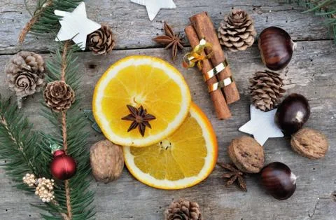 Anis on a orange slice Stock Photos