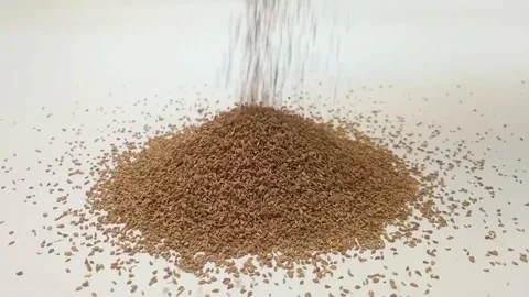 Anise seeds falling on clean white background in the center frame, close up Stock Footage 275666376
