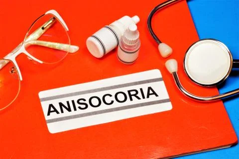 Anisocoria. Text label to indicate the state of health. Stock Photos