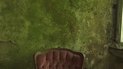 Anitque Red Couch in Deacying Abandoned Old House Stock Footage 146776803
