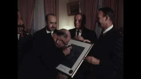 ANKARA - 1969 - The Apollo 11 astronauts present Turkey's President Cevdet Sunay Stock Footage 340666044