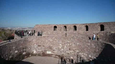 Ankara Castle on the top of the hill. Old walls. Stock Footage 290143468
